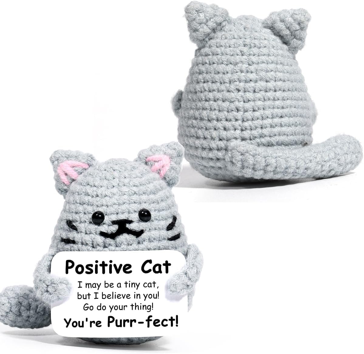 BAISEBAOFU Positive Crochet Cat Animals, Cute Emotional Support Stuffed Toy for Anxiety Relief and Comfort