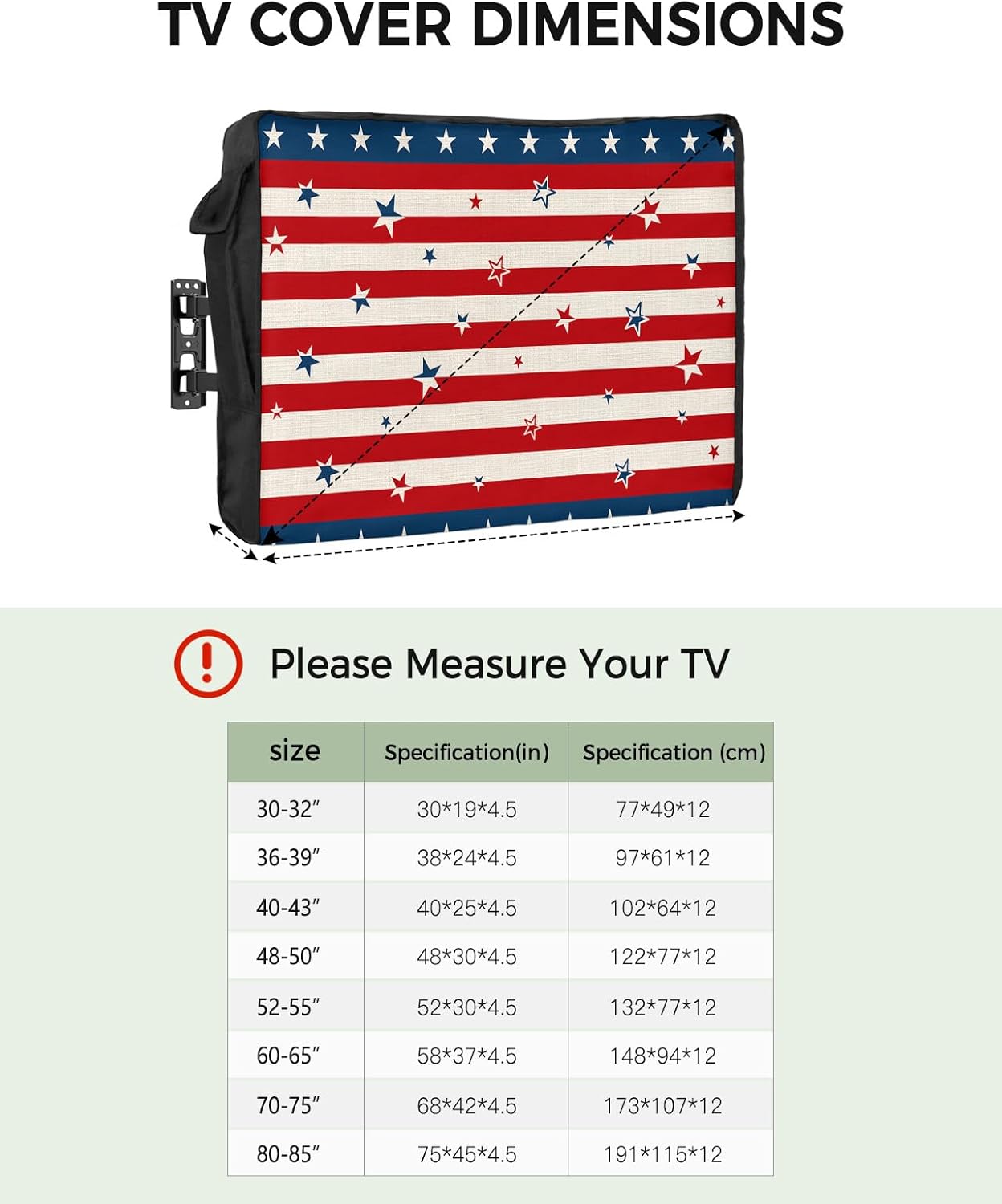 Outdoor TV Cover - 4th of July USA Flag Star Patriot Waterproof and Weatherproof 80"-85" LCD Movable Shield TV Display Screen Protector Outside Television Covers
