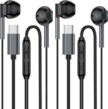 USB C Earbuds Wired Headphones for Samsung Galaxy Z Fold 7 Flip 7 A17 A16 A56 S25 Edge S24 S23 S22 S21 2Pack in-Ear Earphone with Microphone Volume Control Type C Headphone for Pixel 10 Pro XL 9a 9 8