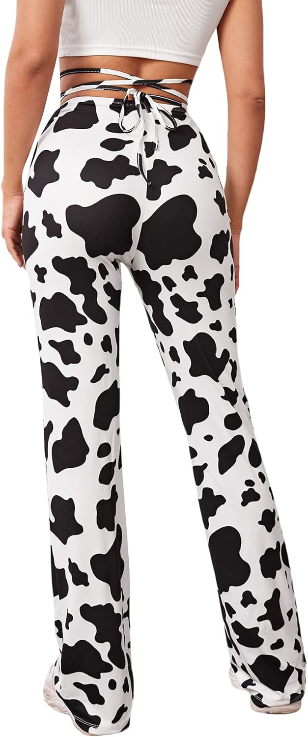 WDIRARA Women's Cut Out Wide Leg Flare Pants High Waist Stretch Self Tie Solid Long Pants at  Women’s Clothing store