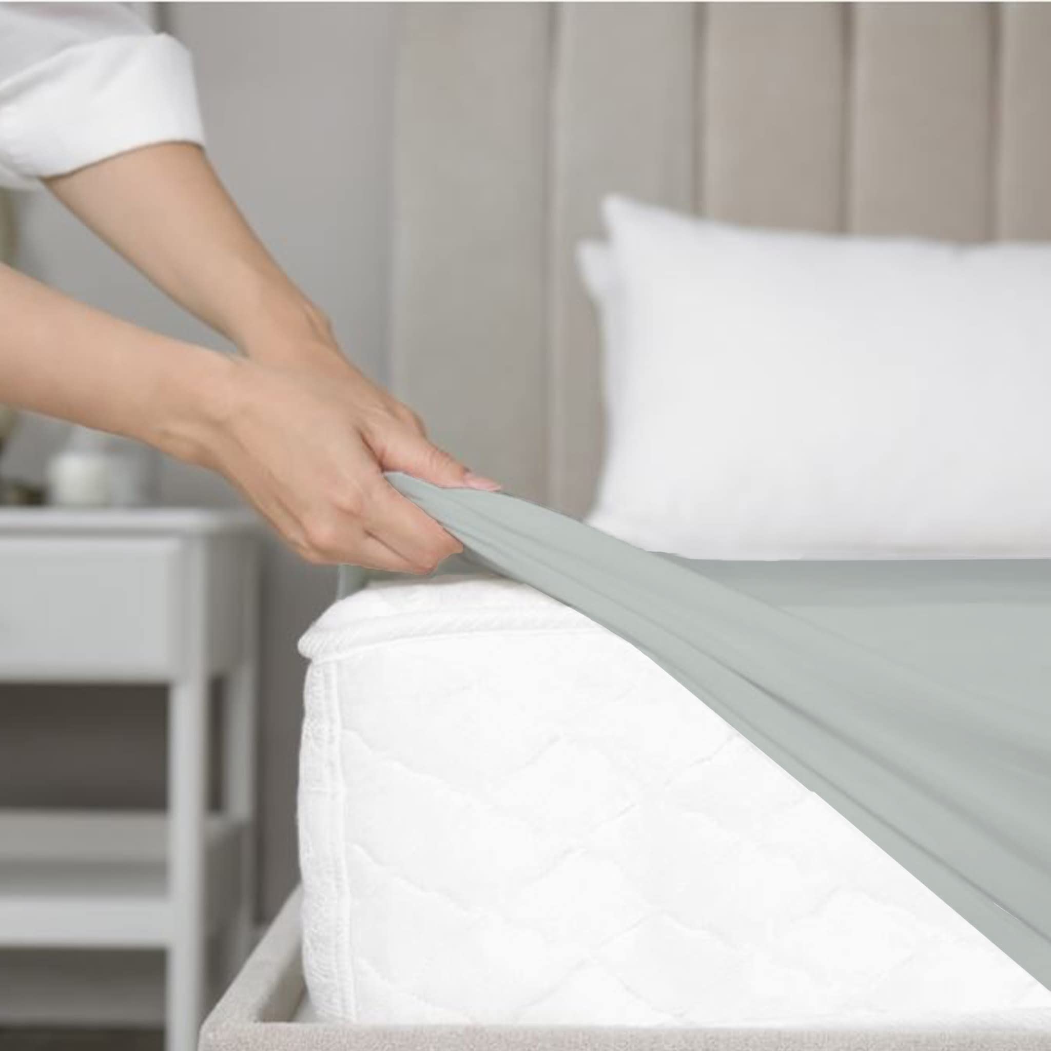 The London Linens Co. Deep Fitted Sheet with Pillowcases| Sustainable Ultra Soft Cotton 180 Thread Counts | Plain Deep Fitted Sheet With Matched Pillowcases | Fade Resistant (Sage, Single)