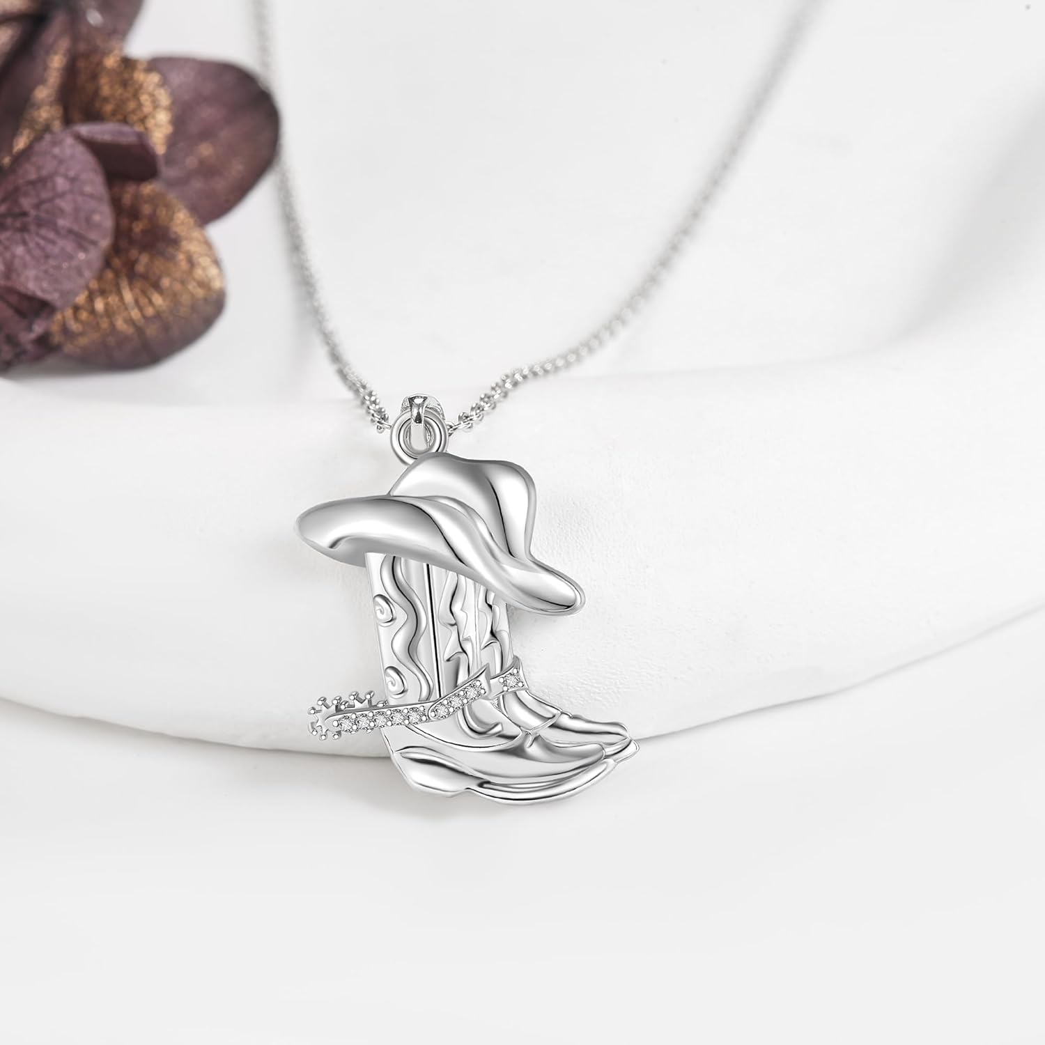 Cowboy Boot Necklace 925 Sterling Silver Western Cowgirl Hat Pendant Necklaces Texas Boot Jewelry Wild West Country Equestrian Gift for Women - Image 3