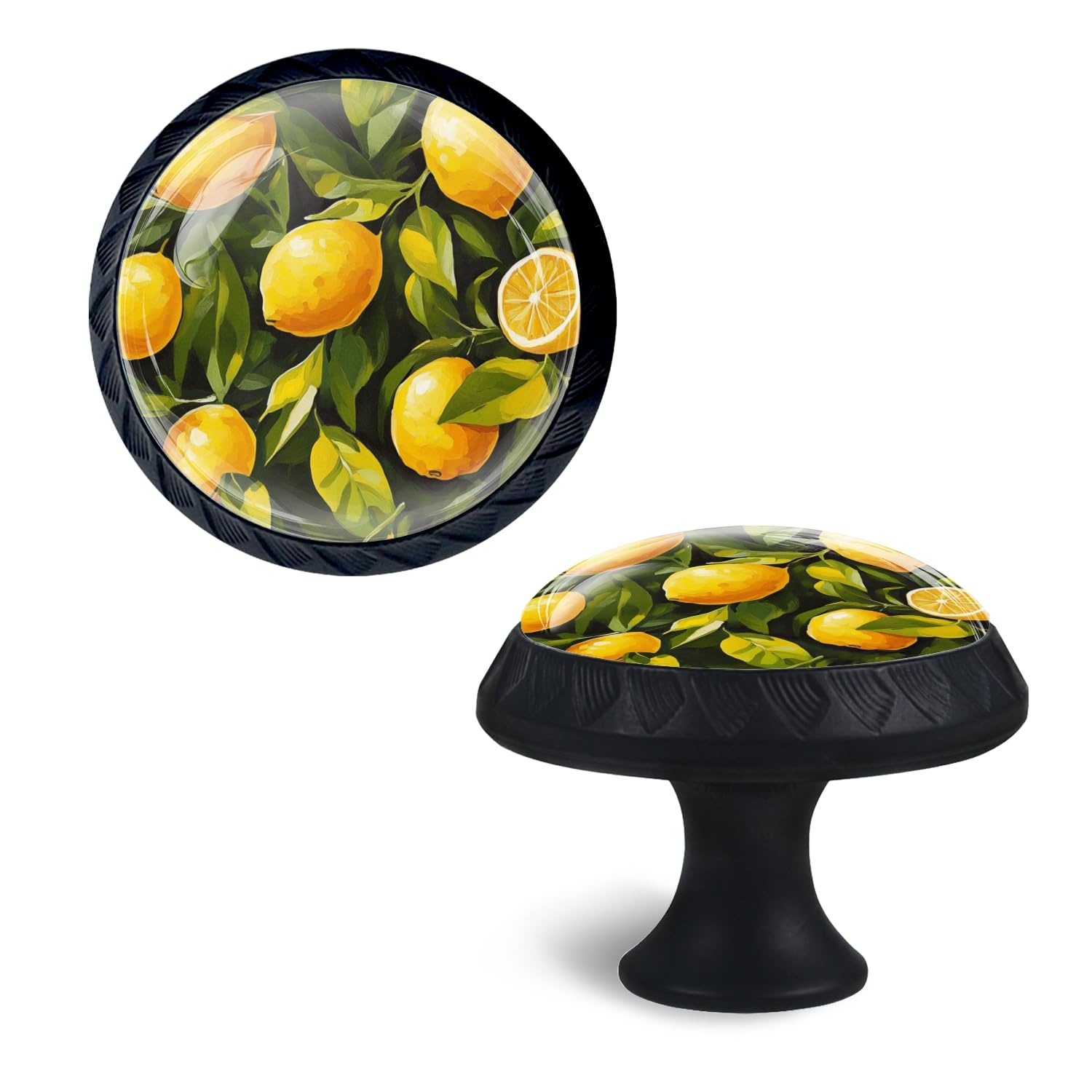 Boutons de placard en cristal lot de 4 poignées champignon motif citron pour cuisine et commode