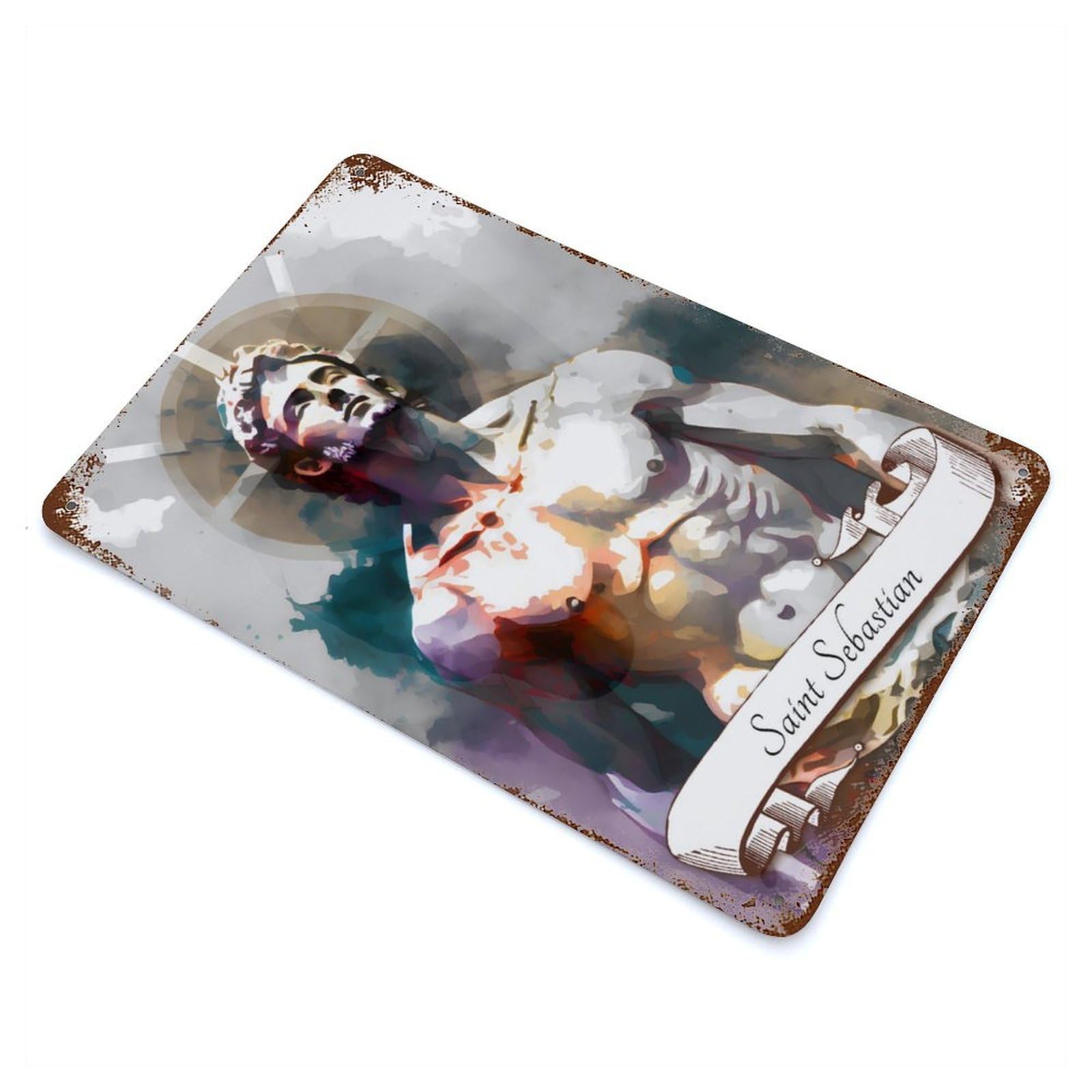 Saint Sebastian Christian Vintage Rust Metal Sign 11.8"x7.9", for Basement, Hobby Room And Garage Decor, Farmhouse Wall Decor