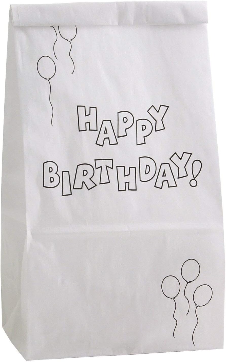Hygloss Products Happy Paper Bags for Birthday Party Favors-Size 4# -5" x 3" x 9.75"-25 Pack, White 25 Piece