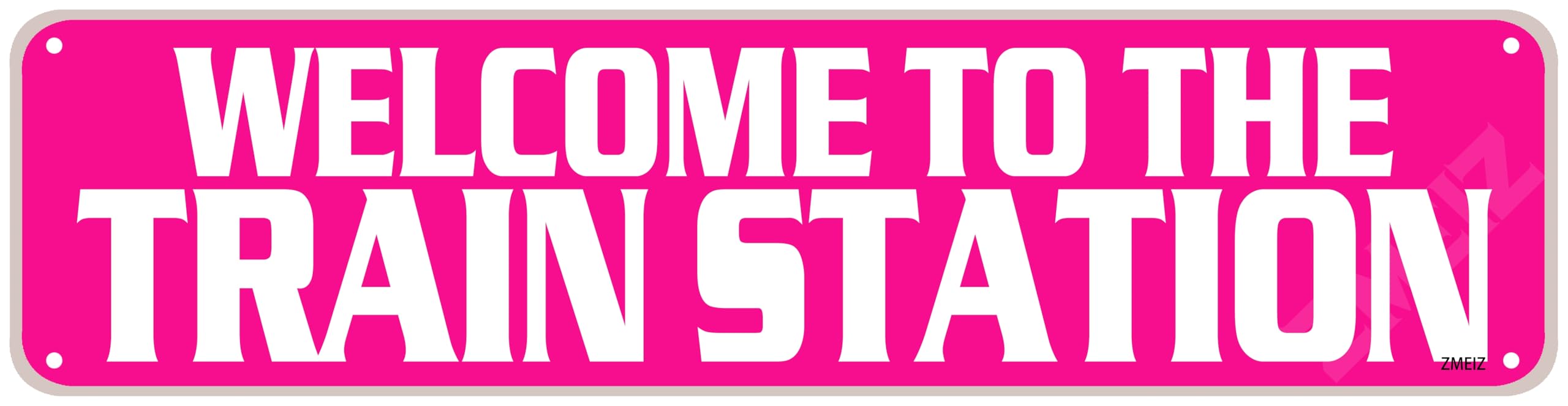 Funny Welcome To The Train Station Street Sign Pink Wall Art Decorative Decor For Fence Home Farmhouse Yard Road Man Cave Quality Metal Sign 4x16 Inch