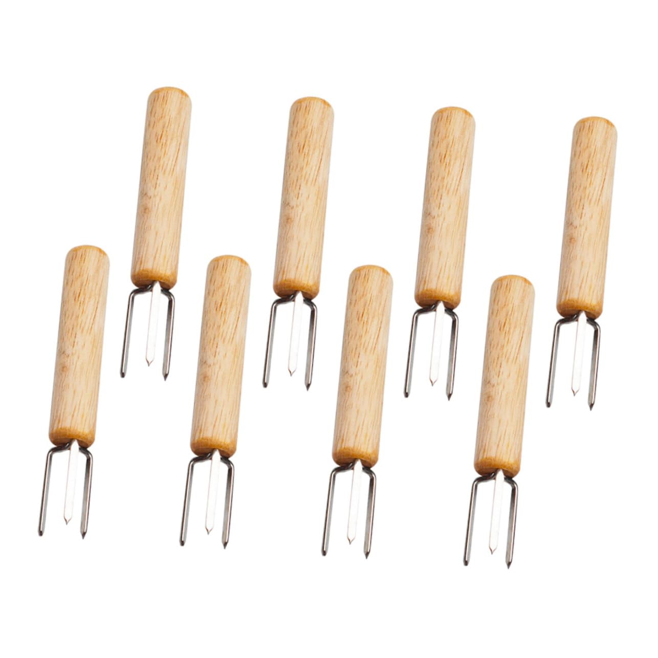 Abaodam 8Pcs Corn Forks with Wooden Handles Portable Stainless Steel Bbq Holders for Grilling Sweetcorn Durable Barbecue Utensils for Outdoor Cooking