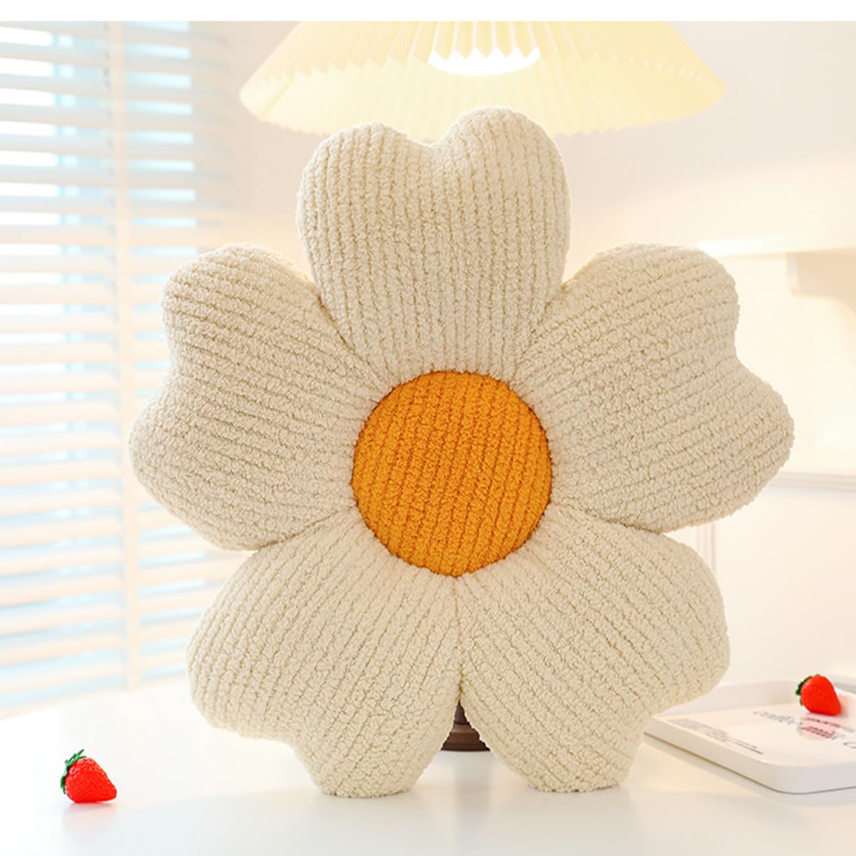 UKadou Flower Pillow Flower Shaped Seat Cushion 19.7In White Flower Floor Pillow Home Decoration Plush Sofa Cushion (White)