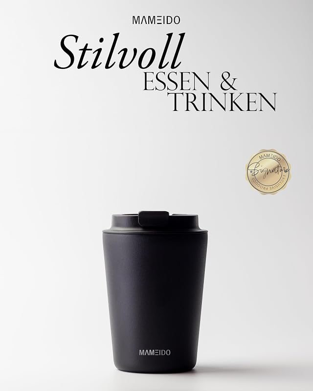 Mameido Termosz Bögre 350ml - Fekete, Rozsdamentes Acél, Dupla Falú, Szivárgásmentes Utazó Pohár, 4 Órás Melegen Tartás, BPA-mentes, Autós P