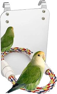 Hamiledyi 7 Inch Bird Mirror with Rope Perch,Parakeet Cage Mirror Parrot Swing Toys for Greys Cockatoo Cockatiel Conure Lovebirds Canaries