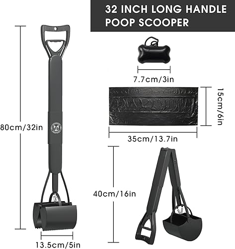 Miniatura 2 de LOSODONA Recogedor de excrementos de 32 pulgadas para perros grandes y pequeños, gatos, con mango largo, duradero, plegable, pala, herramientas para