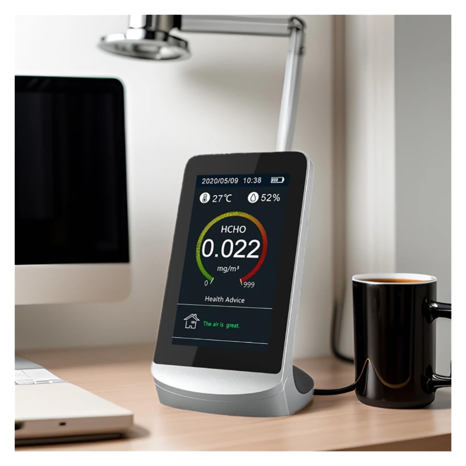 Medidor de Calidad del Aire DM72A, PM2.5/TVOC/HCHO, analizador de Temperatura y Humedad con Pantalla LCD Alta Estabilidad y sensibilidad