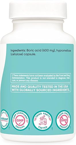 Miniatura 4 de Nutricost Ácido bórico 600 mg, 60 cápsulas - Supositorio vaginal - Sin OMG - para mujeres