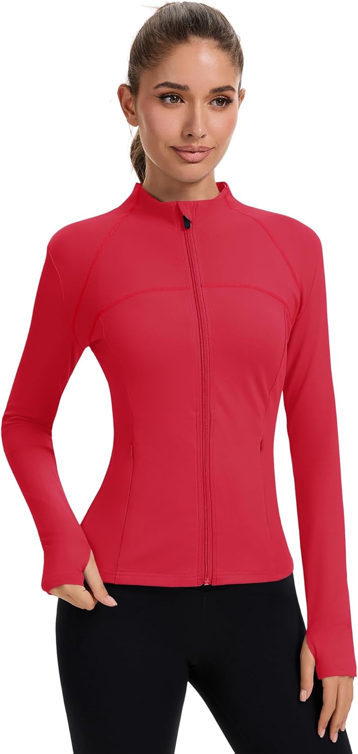 Rapbin Women's Full Zip Workout jackets Runing Slim Fit Athletic Tops With Thumb Holes - Image 2