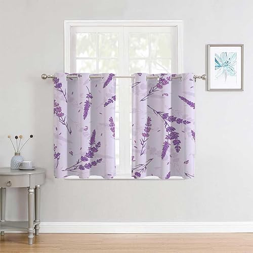 Cortinas térmicas opacas para puerta de flores de lavanda moradas, cortinas para Ventanas de Cuarto 63 pulgadas de ancho por 80 pulgadas de largo, 2