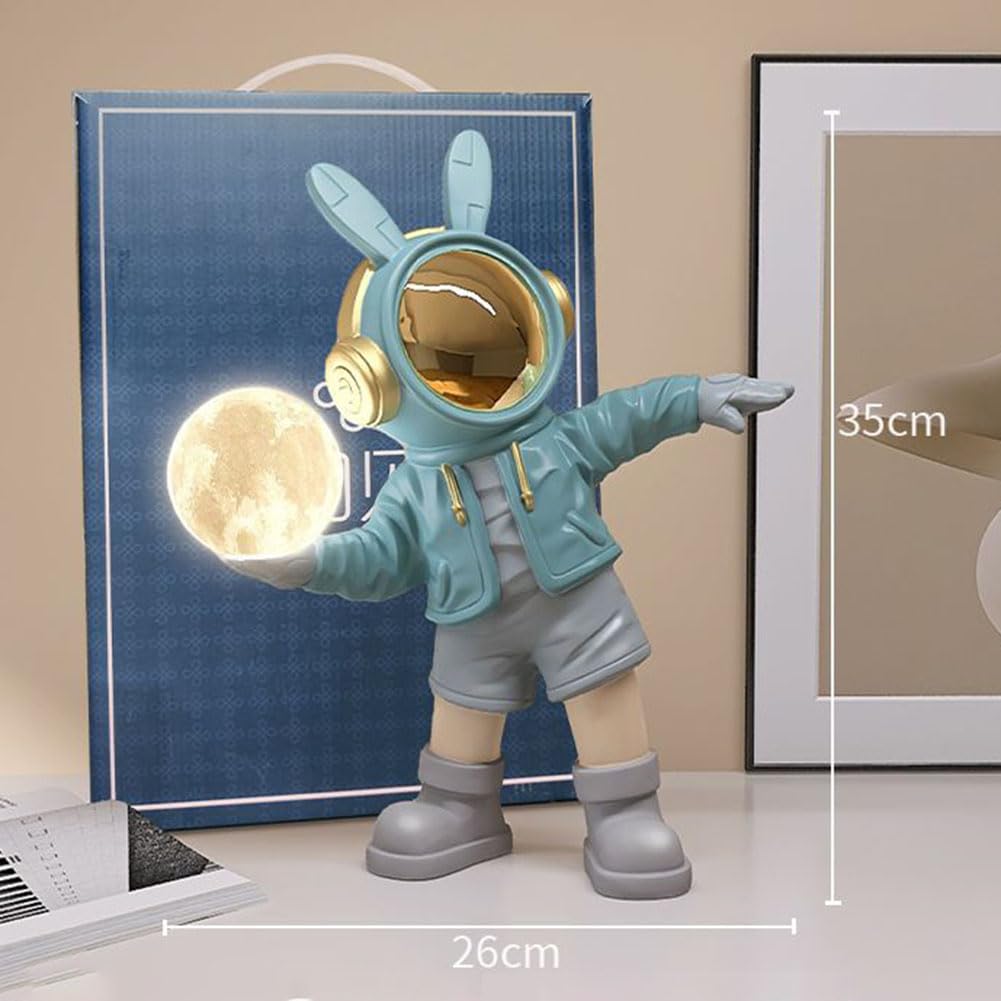 LED Astronauta Luz de Noche Lámpara de Mesa Recargable Inalámbrica, con Interruptor Luna Redonda Lámpara de Mesa Carga USB Spaceman Lámpara de Cabecera Niño Niña Lámpara Decorativa,Verde