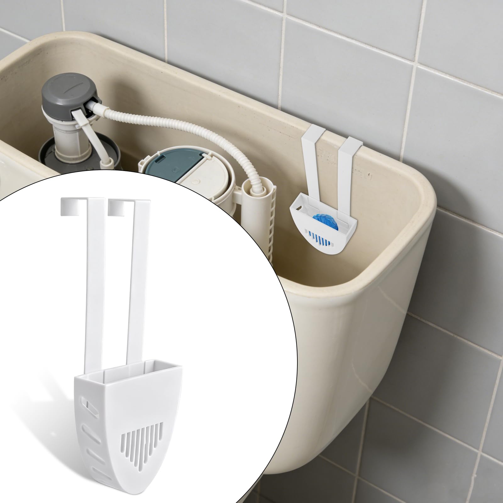 Zbiornik Toaletowy Czyszczenie Tabletka Uchwyt, 17,8x7,5cm Biały Plastik Wiszący Czyszczenie Tabletka Kuferek Wsporniki Pasuje Większość Standardowy Zbiorniki Toaletowy Łatwy Montować