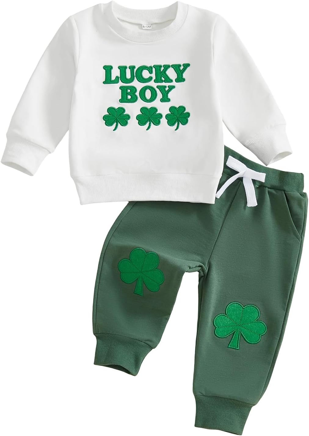 Toddler Baby Boy St Patricks Day Outfit Long Sleeve Lucky Boy Sweatshirt Shamrock Print Pants Spring Irish Clothes