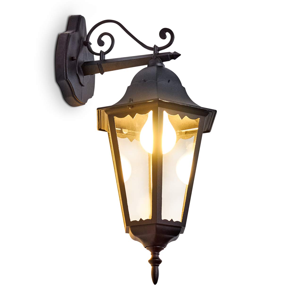 HOFSTEIN Außenwandleuchte Hongkong, Außenwandlampe aus Metall/Glas in Schwarz/Klar, Wandleuchte Down im Retro/Vintage/Landhaus-Design, E27, IP44, Eingangsbereich, Terrasse, Haustür, Hof