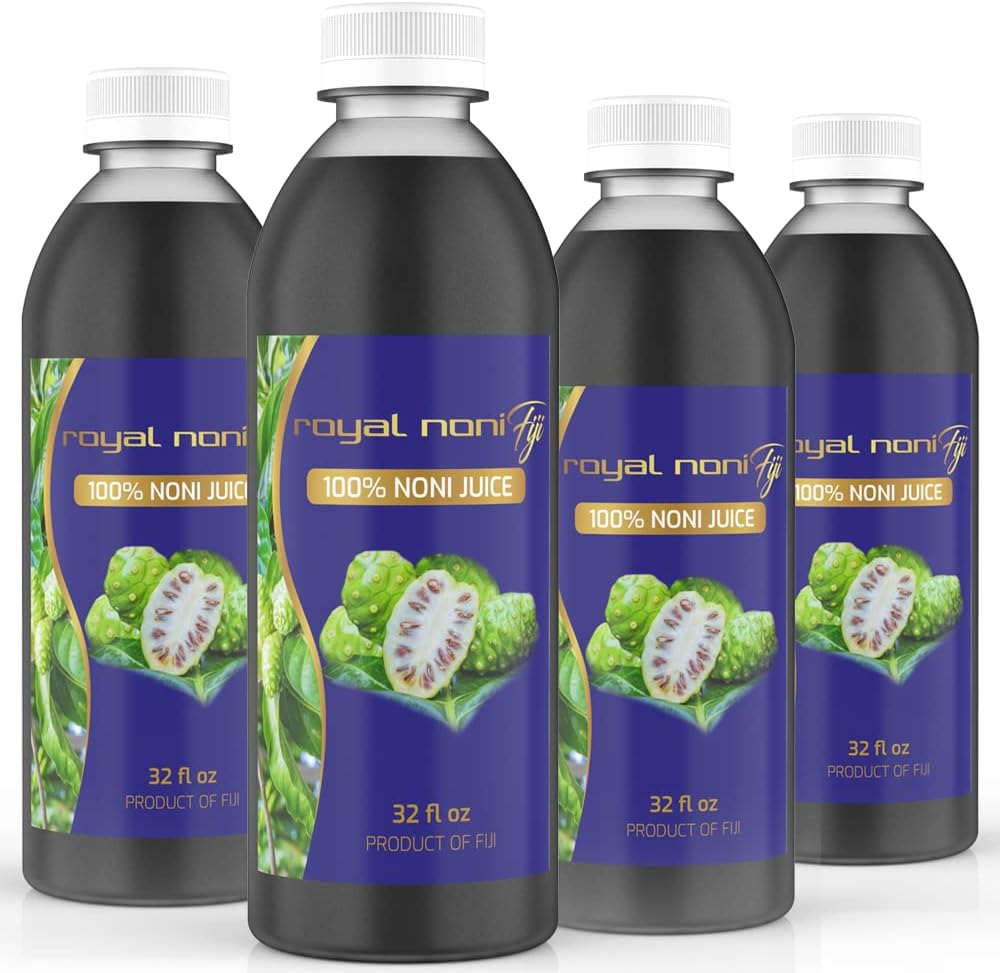 100% Noni Juice Organic and Pure 4 Pack Royal Noni Fiji Undiluted Cold Pressed from Organic Fijian Noni Fruit All Natural Superfood