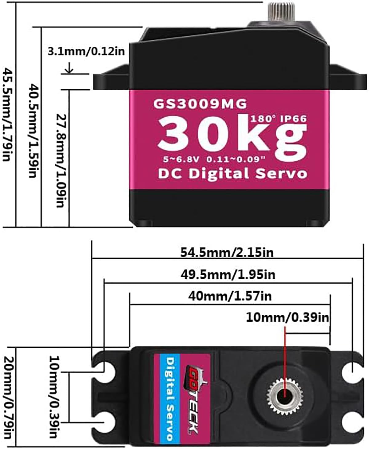 GOTECK Lot de 2 servomoteurs numériques de 30 kg, grand couple de 6 V, servos numériques entièrement en métal IP66 étanches avec klaxon servo 25T pour voiture télécommandée Baja échelle 1/8 1/10 1/12
