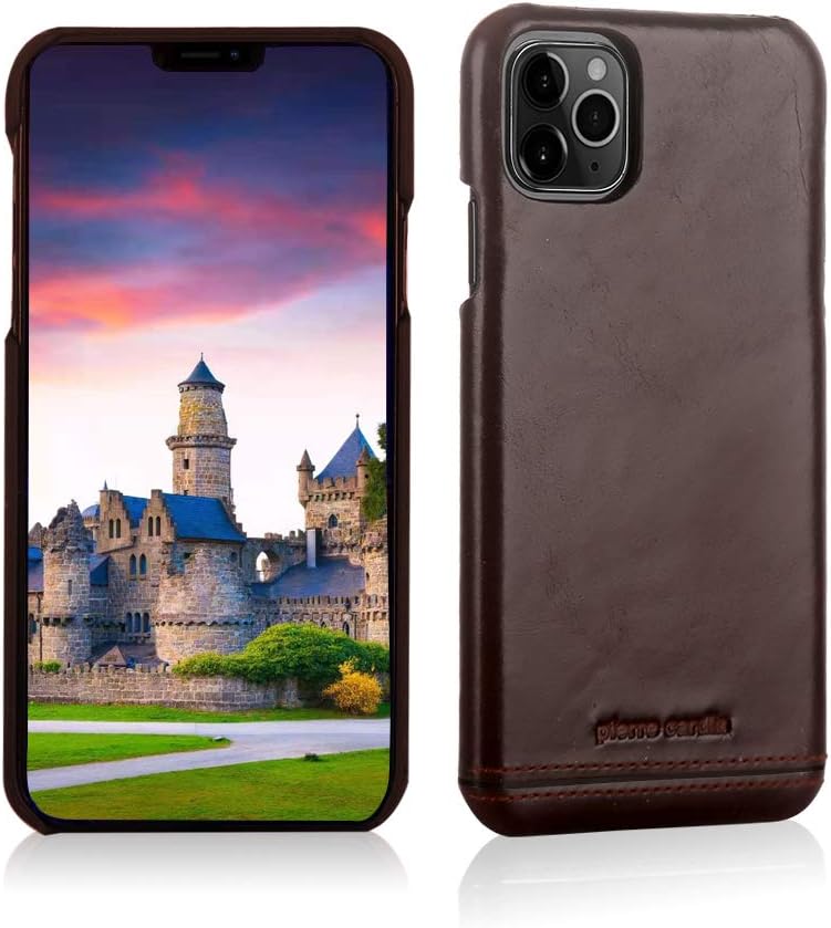 Pierre Cardin iPhone 11 Pro Leather Case, Premium Genuine Cowhide with New Slim Design Thin Protection Hard Back Cover for Apple iPhone 11 Pro(5.8")-Dark Brown