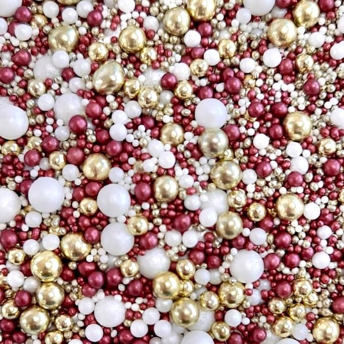 Christmas sprinkles for cakes burgundy red gold white luxury metallic edible pearls balls sprinkle mix blend xmas decorations cupcakes baking cake topper baking cupcakes gift MULLED WINE