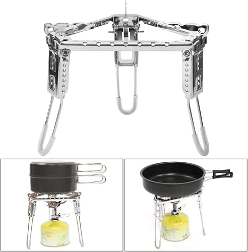 Miniatura 5 de FastUU Soporte para ollas de camping, estante plegable de acero inoxidable para estufa, trípode portátil para parrilla de combustible al aire libre