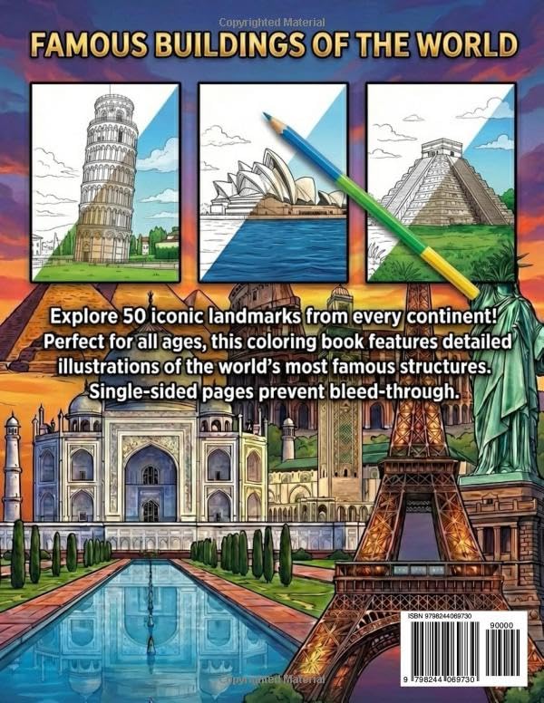 Famous Buildings of the World Coloring Book: A Global Coloring Journey for Young and Adults Featuring 50 Iconic Landmarks, Ancient Ruins, and Modern Skyscrapers image 3