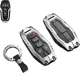 Heavy Key Fob Cover Case Protector for Ford, Keychain, Accessories for Ford F150 Mustang Explorer Edge Fusion Lincoln MKZ MKC MKX (Model-B Silver)
