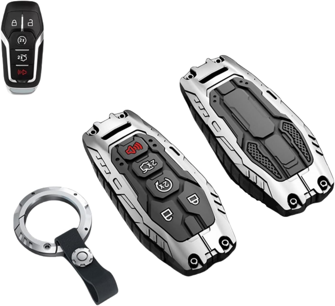 Heavy Key Fob Cover Case Protector for Ford, Keychain, Accessories for Ford F150 Mustang Explorer Edge Fusion Lincoln MKZ MKC MKX (Model-B Silver)