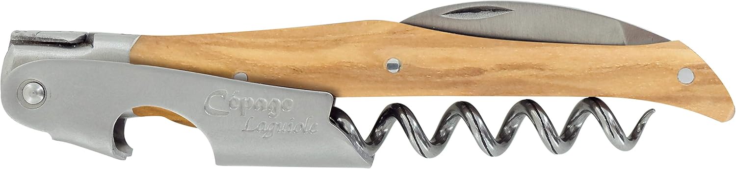 Laguiole Andre Verdier Cepage Prestige Corkscrew Wine Bottle Opener, Olive Wood, Made In France