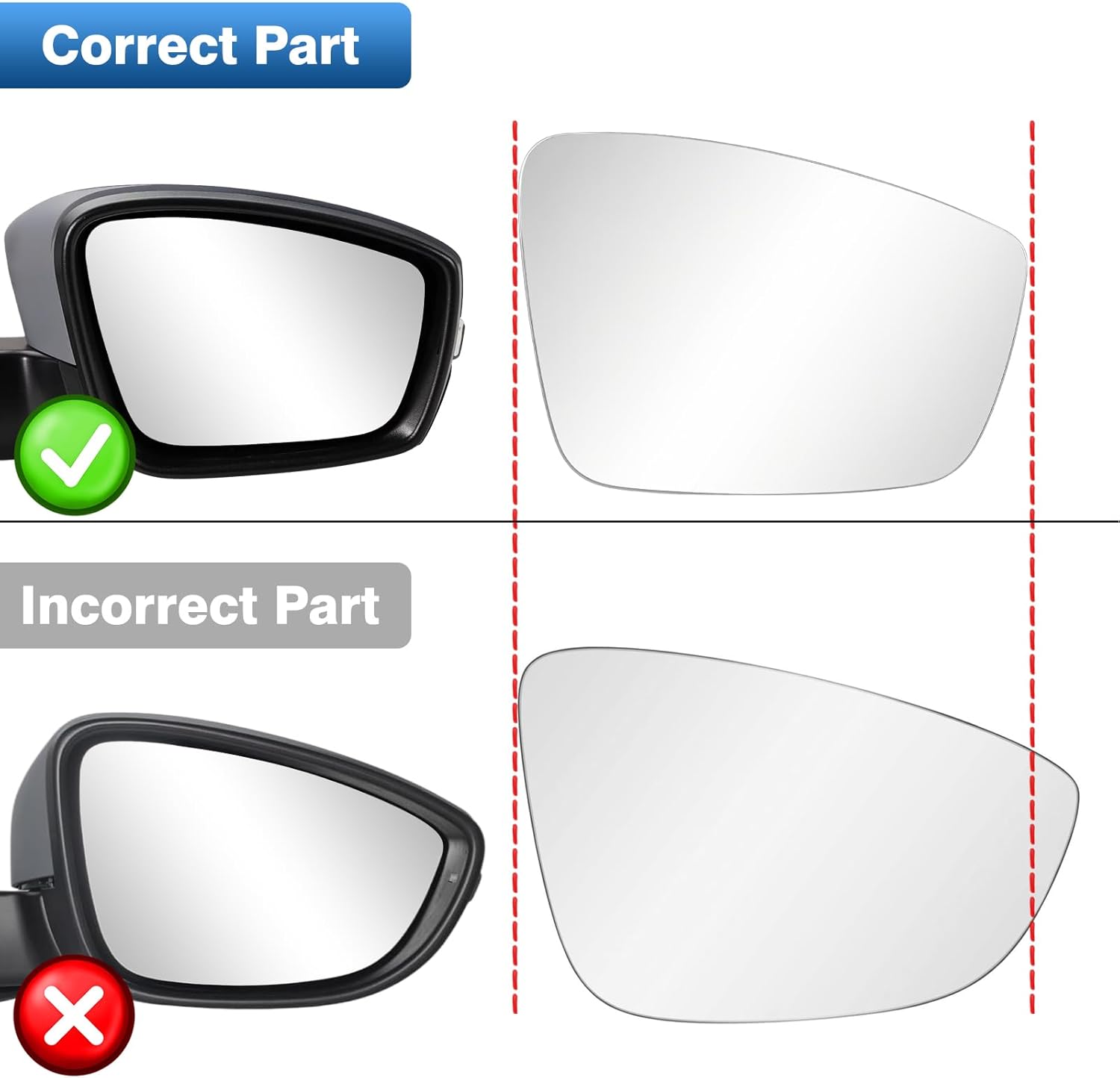 Passenger Side Mirror Glass Compatible with 2011-2018 Volkswagen Jetta, 2012-2016 VW Beetle, 2012-2015 VW Passat, Right Convex Heated Mirror Replacement with Backplate & Holder
