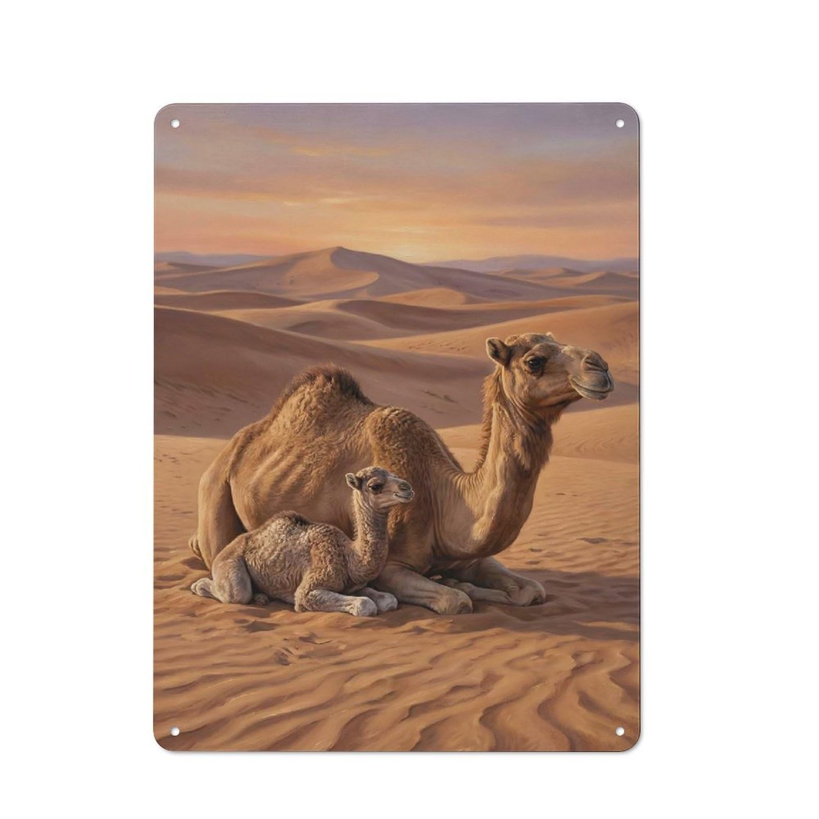 Junmoney Style-15 Camel And Calf In Desert Landscape Rustic Metal Plaque 40X30cm For Living Room Wall, Suited To Home Wall Decor Collectors