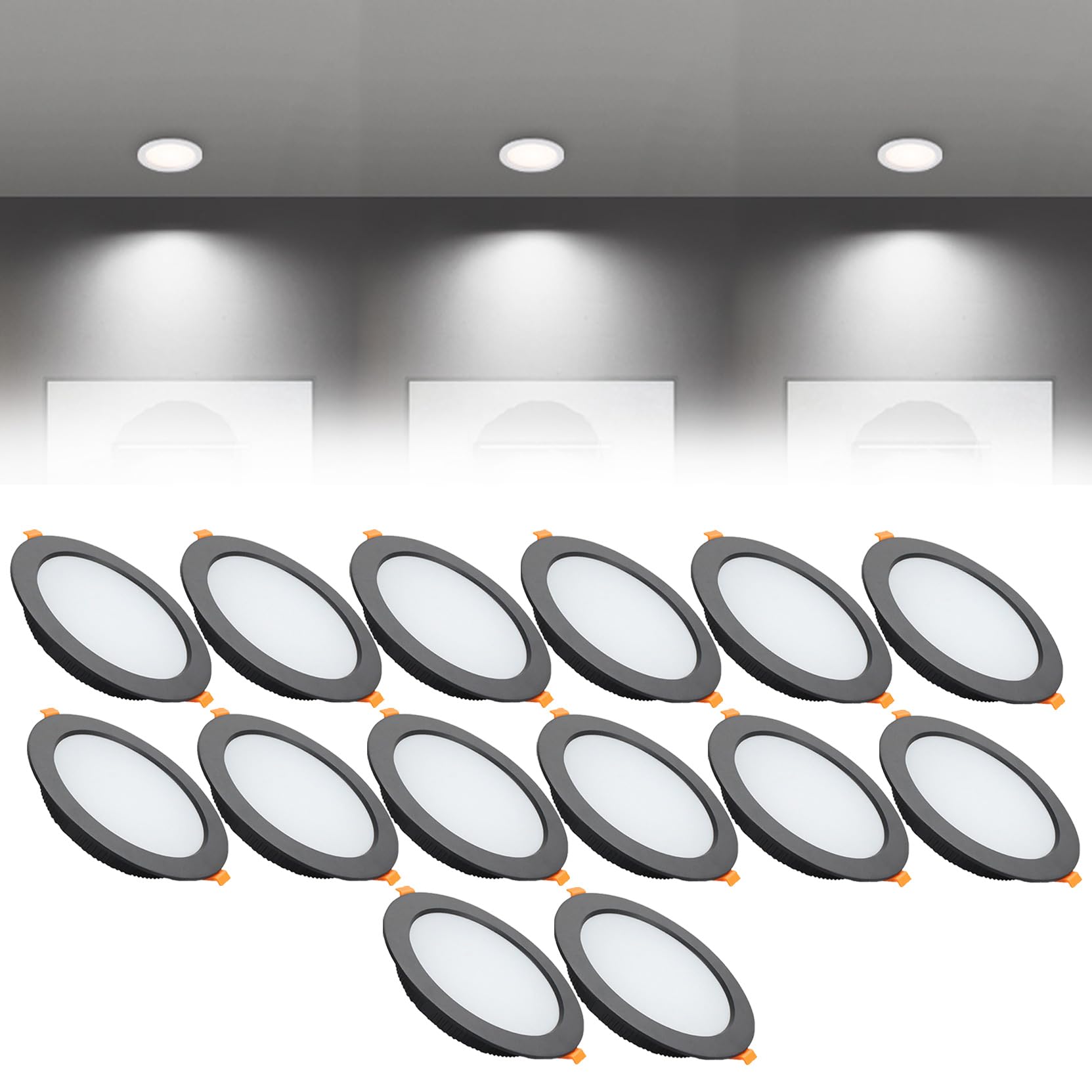 Syibelters 12W LED Recessed Ceiling Lights 145mm Cold White 6000K 12W 240LM, Cut Φ110-130mm, AC110-240V Ultra Slim Downlights, LED Panel Light for Living Room Hallway, 14 Pack