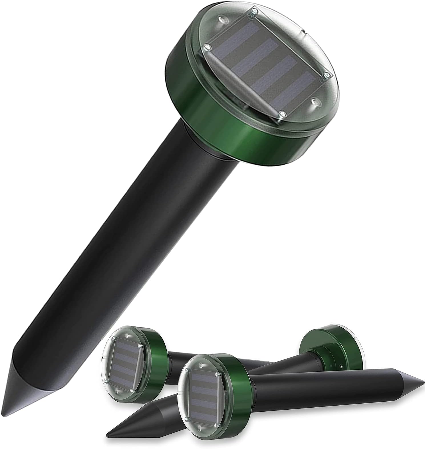 Mole Repellent Solar Powered 4 Pack, Solar Animal Repeller Stakes ,Mole Repellent Stakes Outdoor, Groundhog Repeller Snake Rodent Gopher, Waterproof Sonic Mole and Vole Deterrent Spikes