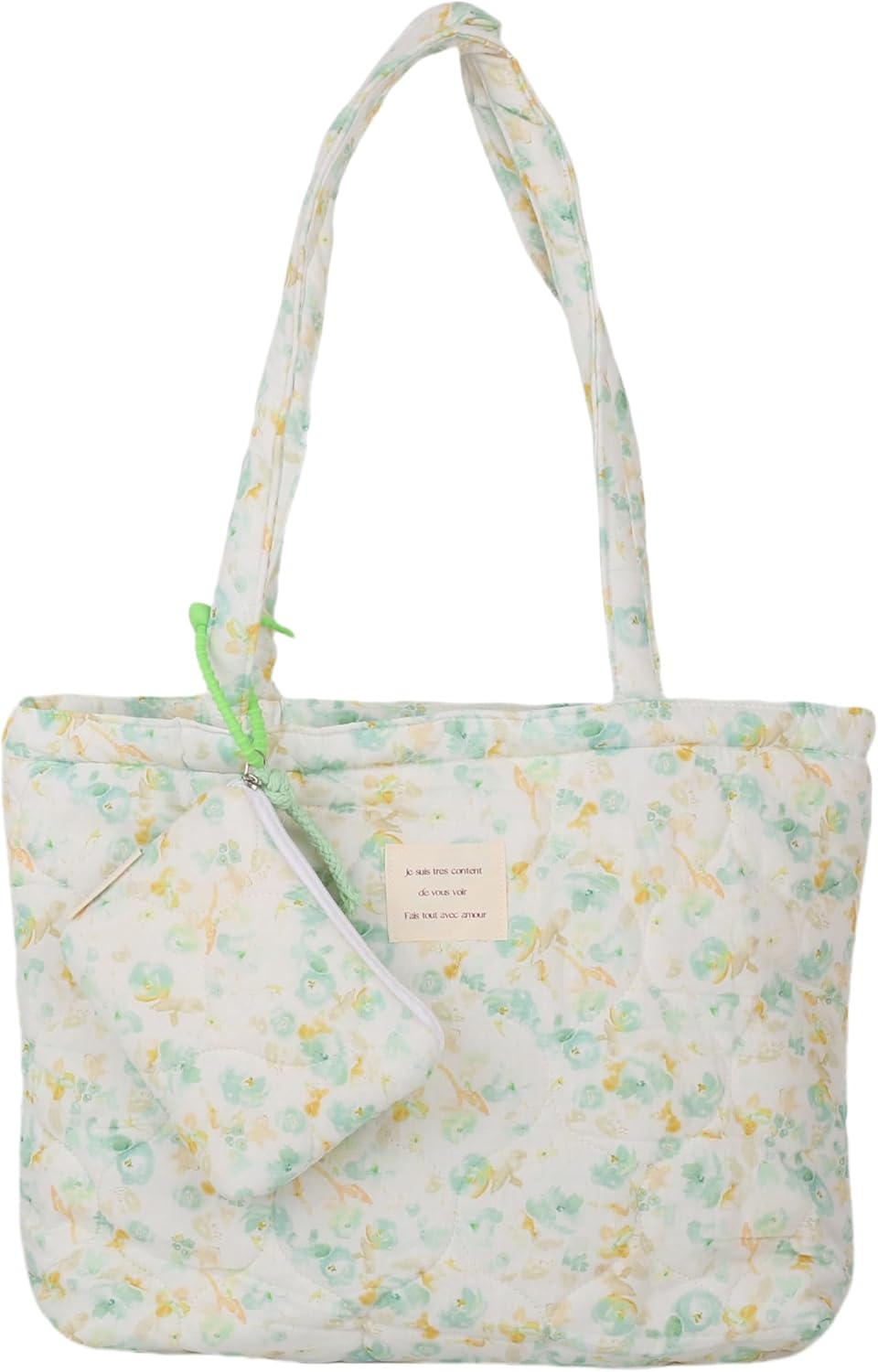 Floral Quilted 2-in-1 Bag Set for Wome Cotton Large Capacity Thickened Handbag Shoulder Tote Mini Organizer Pouch A040