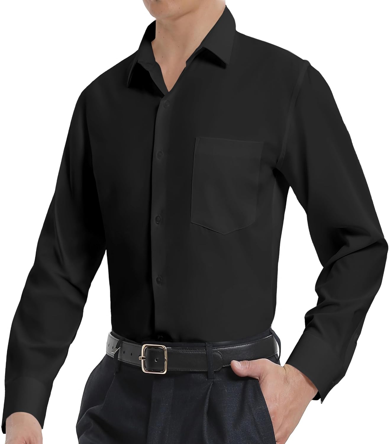 BenBoy Men's Dress Shirts Solid Long Sleeve Wrinkle-Free Formal Shirt Business Casual Regular Fit - Image 4