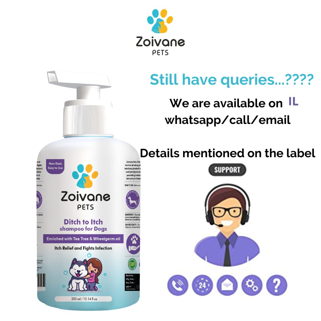 ZOIVANE Ditch to Itch & Anti Dandruff Dog Shampoo (300ml) | for Pomeranian, Shih tzu Puppy, German Shepherd, Labrador & Golden Retriever (Pack of 1) 4