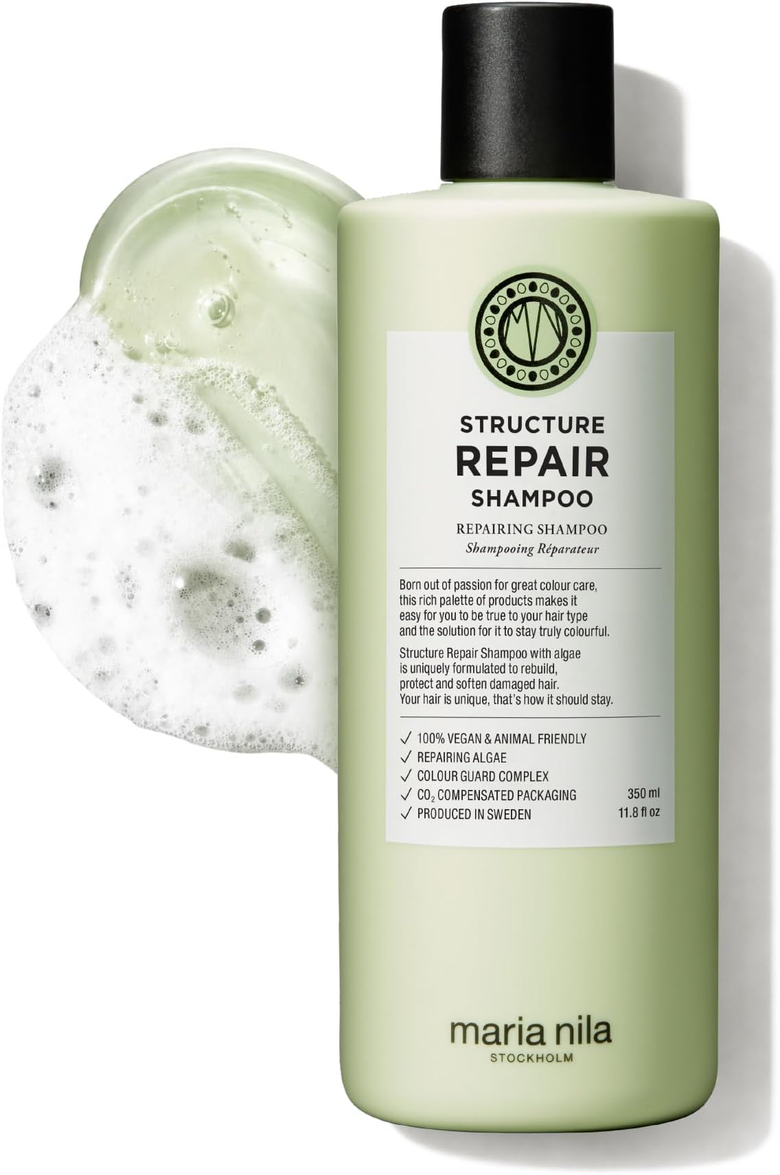 Structure Repair, Strengthening & Nourishing Shampoo For Damaged & Chemically Treated Hair, Algae Extract Rebuilds, Revitalizes & Repairs Hair, 100% Vegan & Sulfate/Paraben free