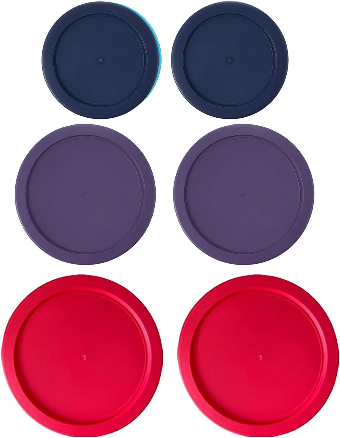 Replacement Lids for Pyrex Containers Round Glass Food Plastic - (2) 2-Cup Orange, (2) 4-Cup Teal, (2) 7-Cup Blue - BPA-Free, Dishwasher & Microwave Safe