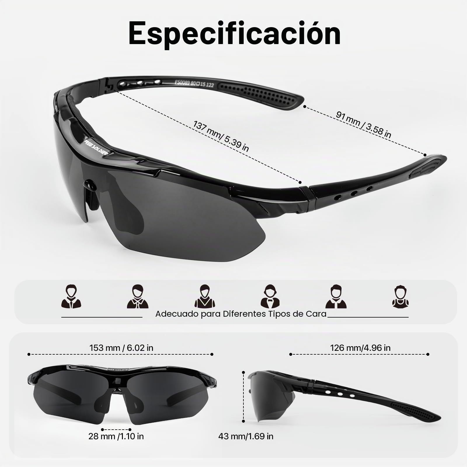 FREE SOLDIER Gafas Ciclismo Hombre Gafas tácticas Militares Gafas Motocross anti-UV400 Gafas de Sol polarizadas 5 en 1 para MTB Airsoft Correr, Pescar, Conducir, Deportes al Aire Libre
