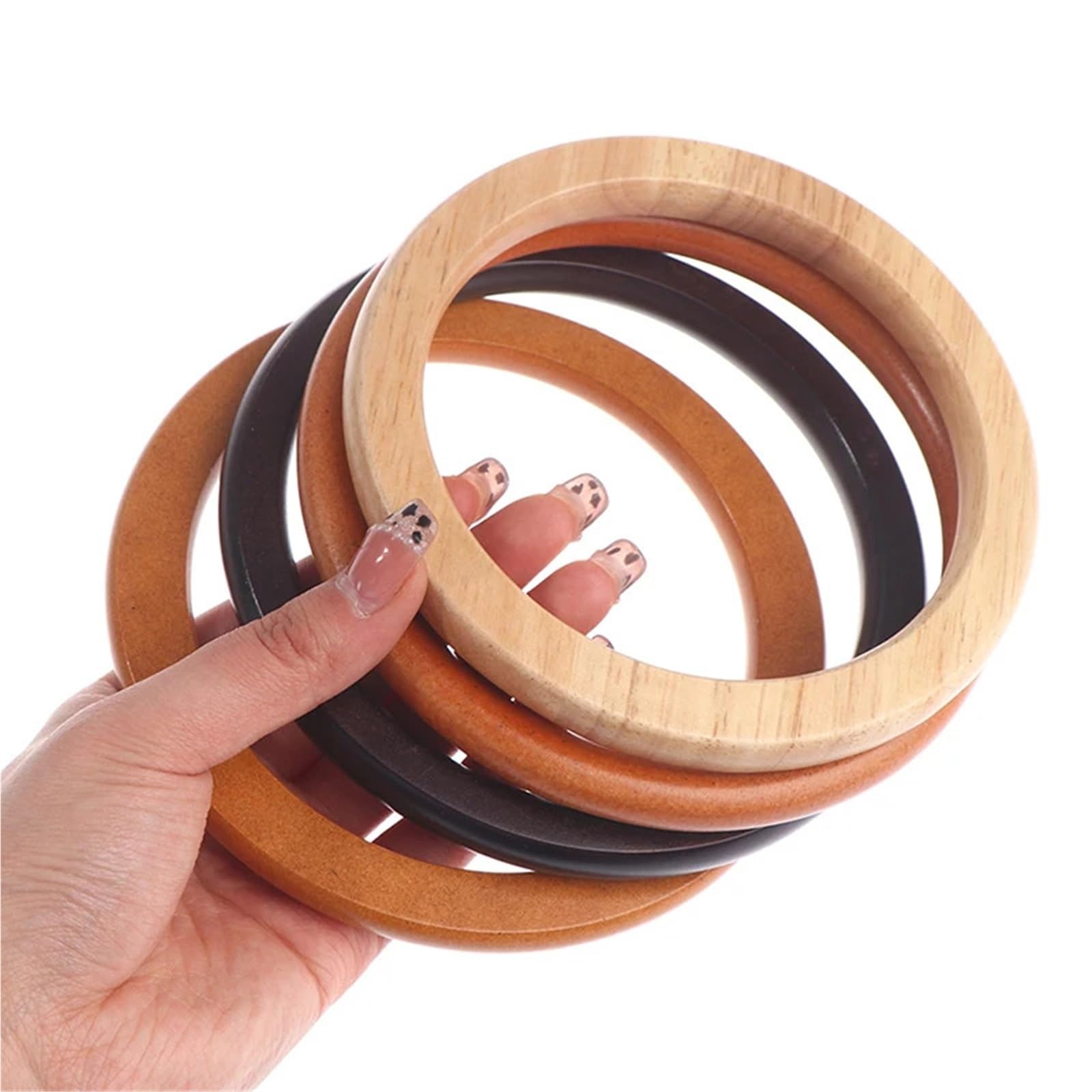 4 asas for bolsa de anillo Para Bolsos | Bolso de mano de repuesto de madera, asas, bolsos, correas, bolso de madera redondo(Black)