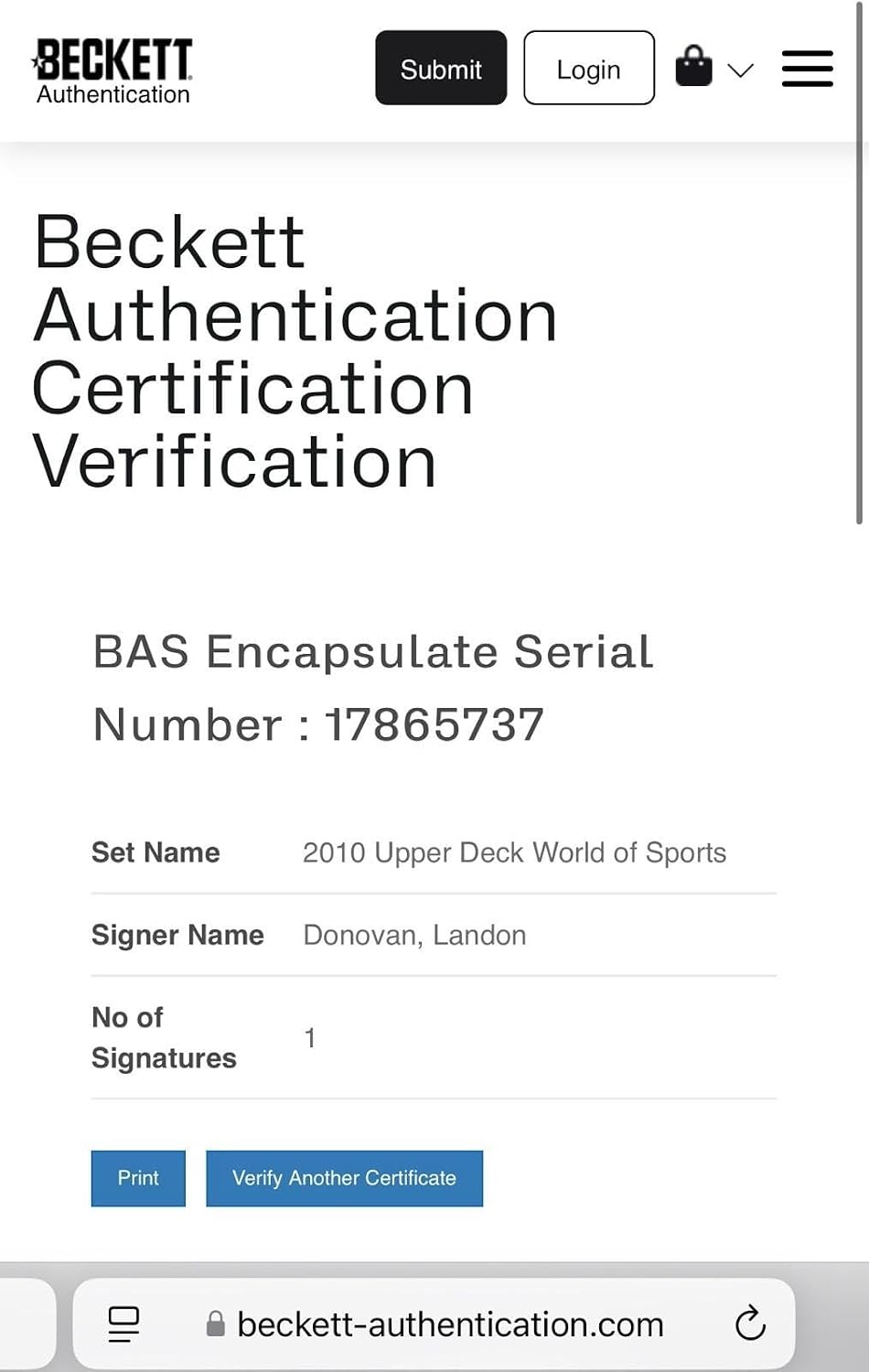 Landon Donovan Signed 2010 UD World Of Sports Card Slabbed Beckett IP Auto a - Autographed Soccer Cards