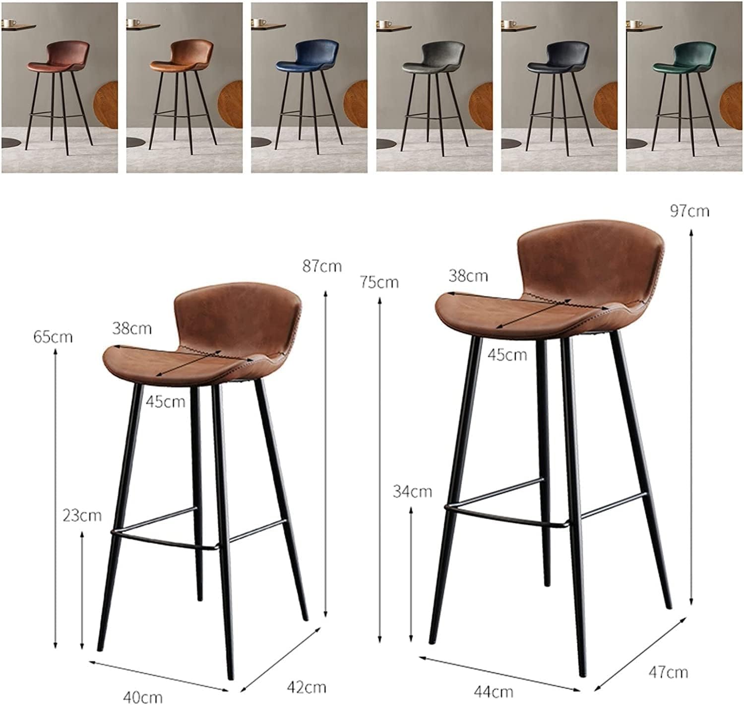 Juego de 2 taburetes Modernos de Altura de mostrador con Respaldo - Elegantes sillas de Comedor Rojas para Isla de Cocina, Pub y Bar doméstico - Asiento cómodo de 75 cm de Altura