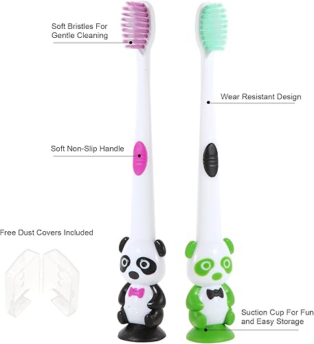 Miniatura 3 de Newday Paquete de 6 cepillos de dientes para niños, cepillo de dientes extra suave y encantador de Little Panda para niños, sin BPA, ventosa para