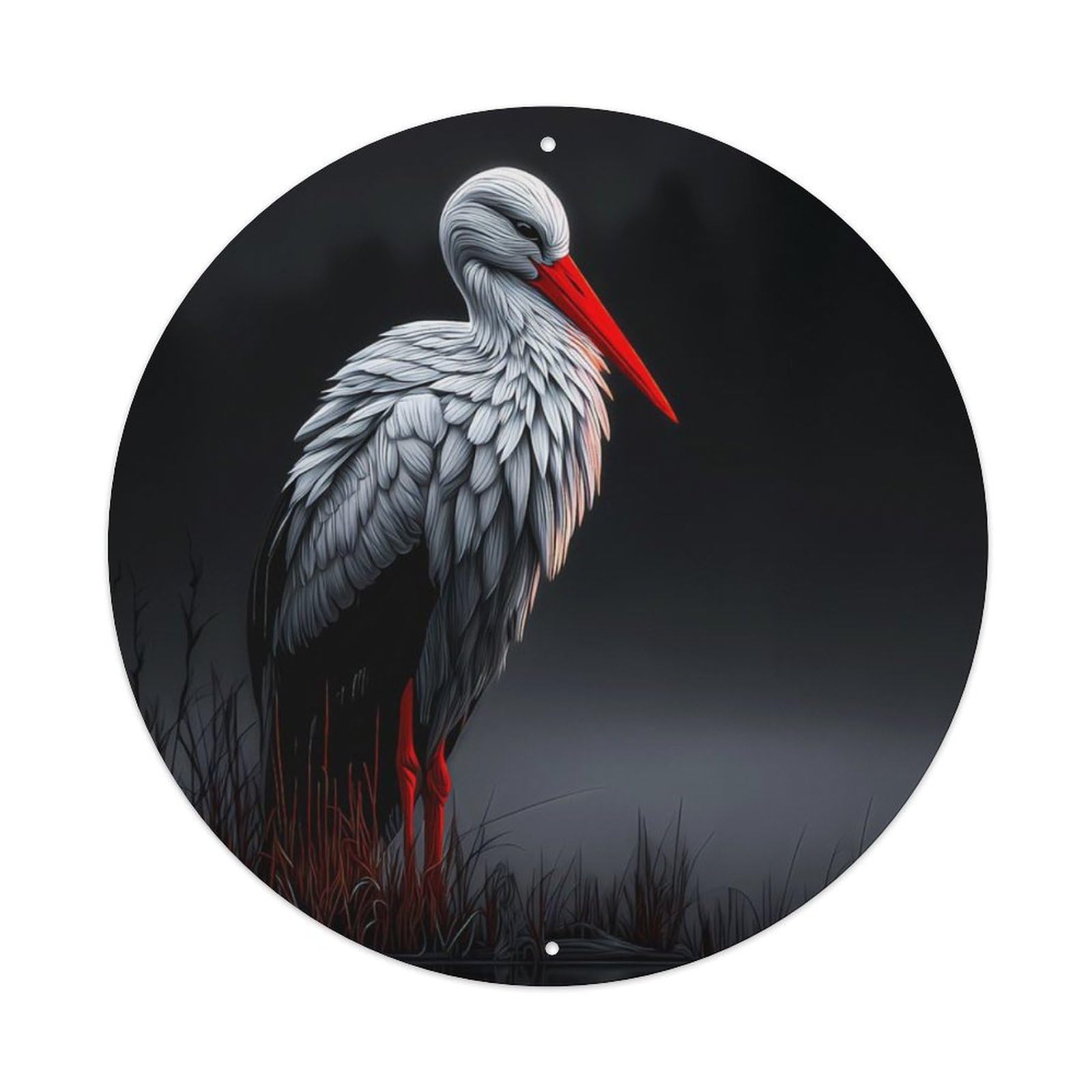 Animal White Stork Ciconia Ciconia Low Key Moody Nature Bird Vintage Metal Tin Sign Plaque Wall Decor for Cafe, Club Bar, Office, Garden Metal Poster 8x8Inch