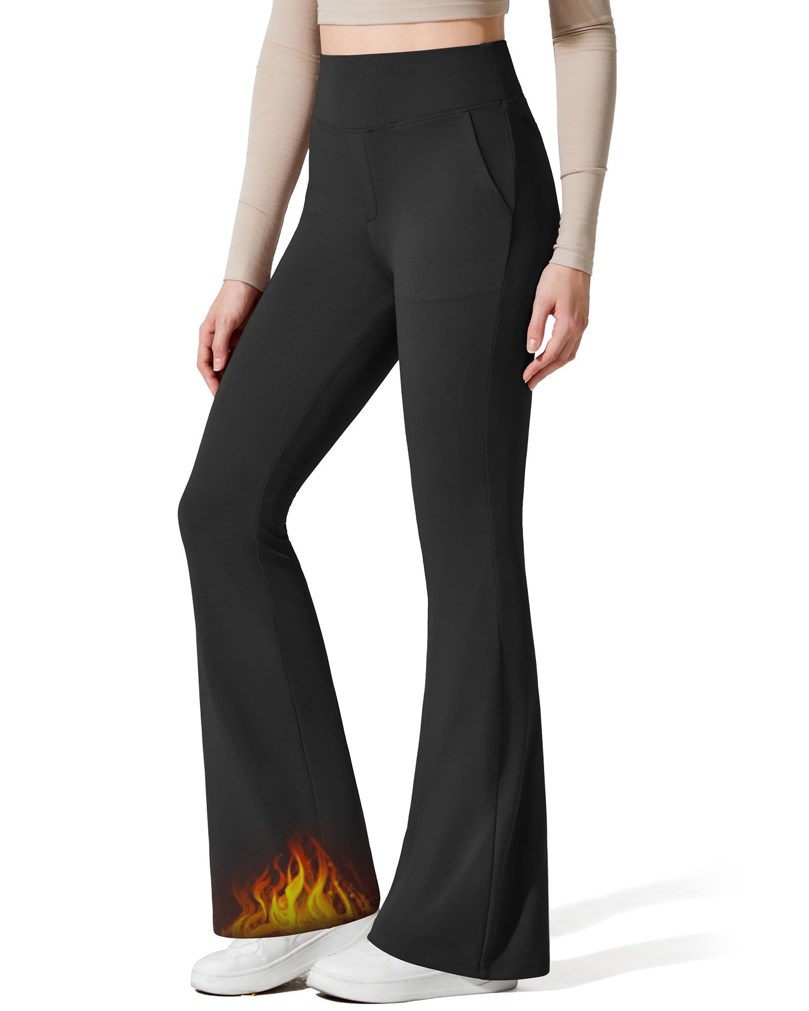G4Free Barefeel Womens Fleece Lined Flare Yoga Pants Winter Thermal High Waist Leggings with Pockets