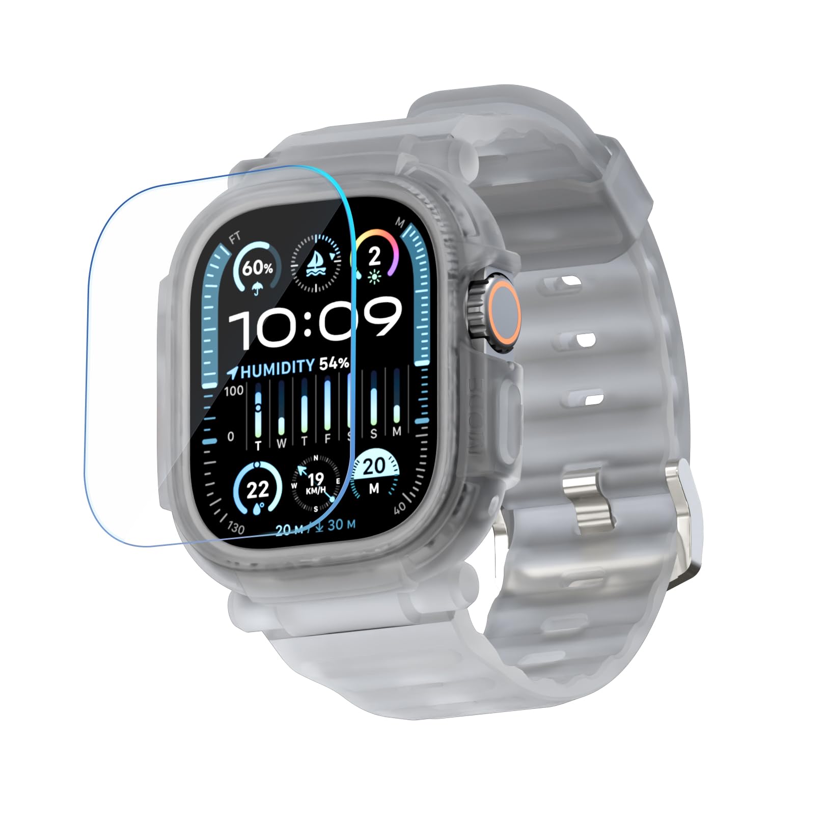 Elkson Band Case for 49mm Apple Watch Ultra 4/3/2/1 with Screen Protector Tempered Glass, Quattro Pro Series Rugged Military Grade Durable Protective Bumper Cover, TPU Material, Translucent