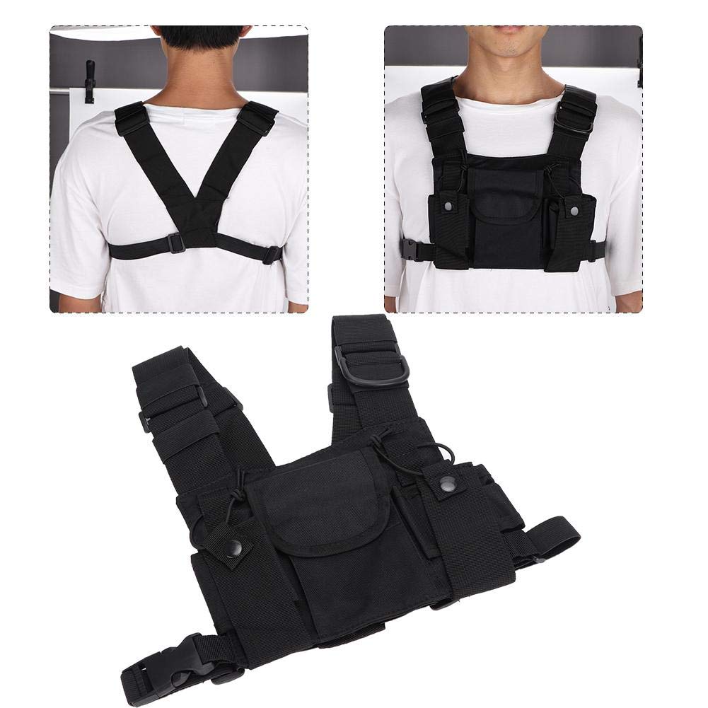 Cuifati Radio Chest Harness, Walkie-Talkie Double Chest Harness Front Pack Pouch Holster Vest Rig for Two Way Radio Walkie Talkie for Firefighting/Military/Rescue Essentials